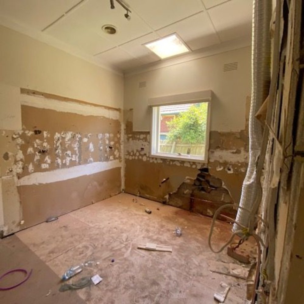 The house during renovation with exposed walls